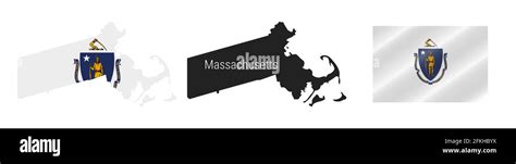 Massachusetts Us State Map With Masked Flag Detailed Silhouette