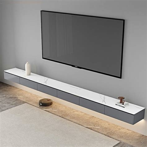 Grey Modern Floating Mount TV Stand with Drawers and Cable Management TV Stands & Entertainment ...