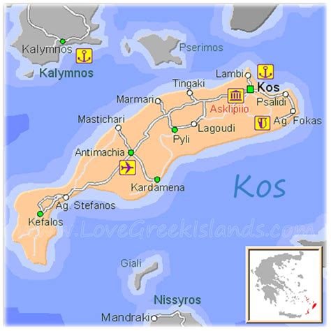 Map of Kos, Greece - Greek Islands