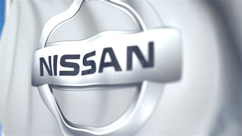 Waving Flag With Nissan Motor Co Ltd Logo Close Up Editorial 3d