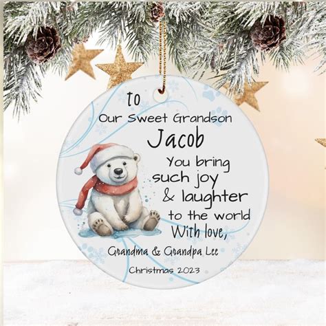 Personalized, Grandson Christmas Ornaments 2023, Baby Polar Bear ...