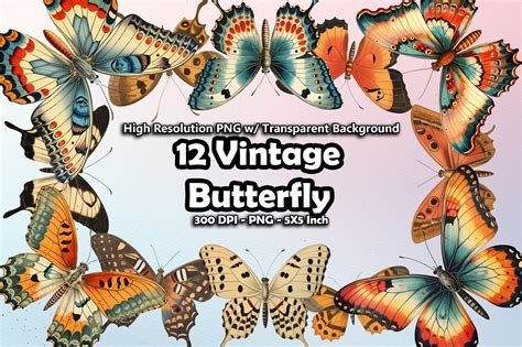 12 Vintage Butterfly Clipart PNG Graphic by printztopbrand · Creative Fabrica