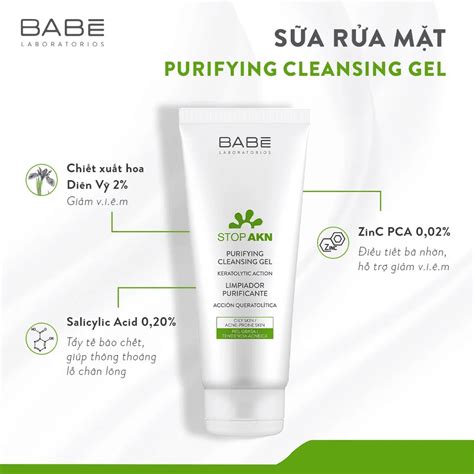 Sữa rửa mặt BABE Stop AKN Purifying Cleansing Gel 200ml Phòng Khám Da Liễu Alma Clinic