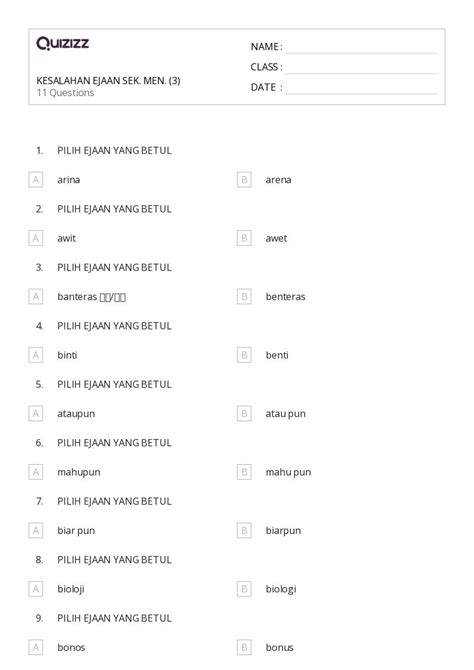 50 Lembar Kerja Ejaan Untuk Kelas 7 Di Quizizz Gratis And Dapat Dicetak