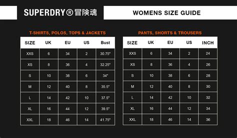 Size Guide Superdry Singapore