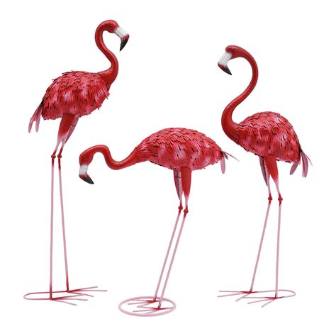 3pcs Flamingo Statue Pink Flamingos Metal Art Garden Statue Home Decor Metal Flamingo Garden