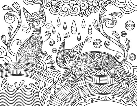 Printable Whimsical Cat Adult Coloring Page