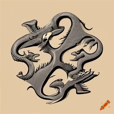 M C Escher Style Artwork With Fish Transforming Into Birds In Limited