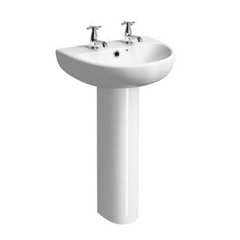 Twyford E100 Round Wall Hung Washbasin 500mm 2 Tap Holes