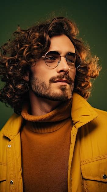 Premium AI Image Western Man With Long Curly Hair Wearing Glasses