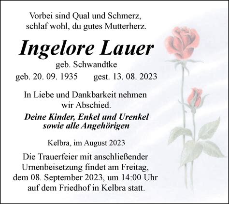 Traueranzeigen Von Ingelore Lauer Abschied Nehmen De