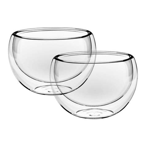 2x Wilmax England 500ml Thermo Glass Double Wall Bowl Serving Soup