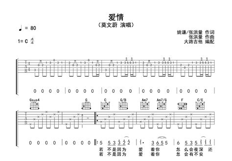 爱情吉他谱莫文蔚c调弹唱66专辑版 吉他世界