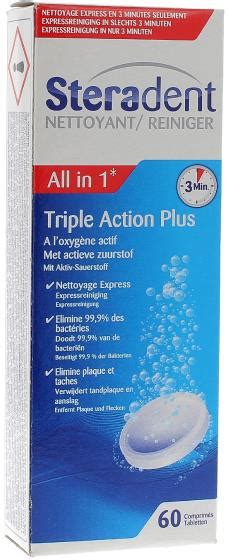 Steradent triple action plus comprimés nettoyants Stéradent 60 comprimés