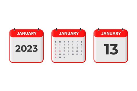 January 2023 calendar design. 13th January 2023 calendar icon for ...