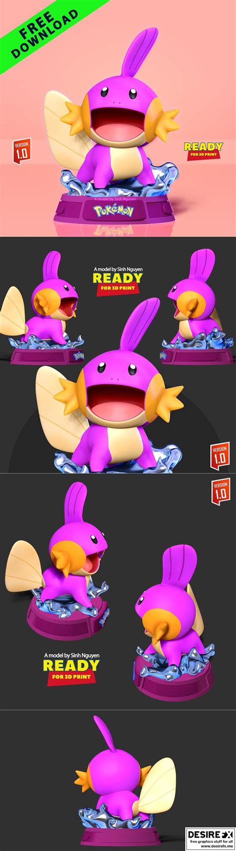 Desire Fx D Models Shiny Mudkip Pokemon Fanart D Print Model Stl