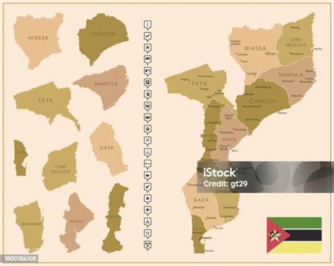 Ilustración De Mozambique Mapa Detallado Del País En Colores Marrones