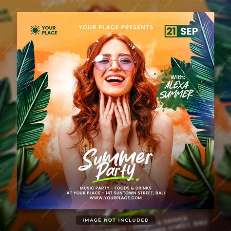 Premium PSD | Summer party flyer social media post template