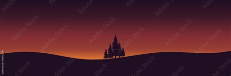 pine tree silhouette in sunset landscape vector illustrattion good for ...