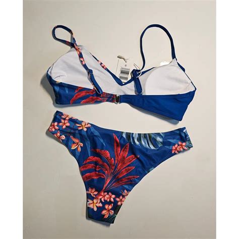 Touchsun Blue Floral Print Piece Bikini Top Has Depop