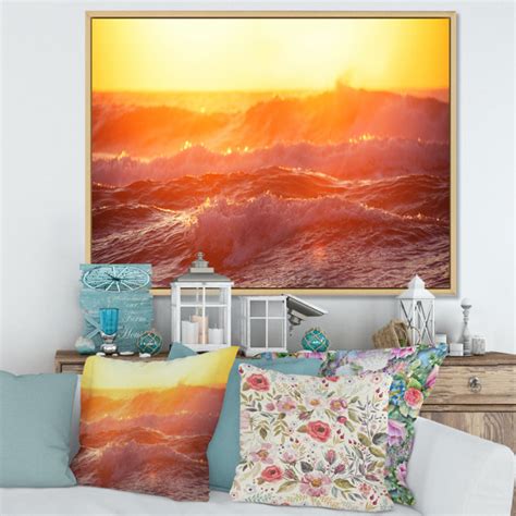 Rosecliff Heights Golden Sea Sunrise And Splashing Wave Nautical And Coastal Canvas Wall Art