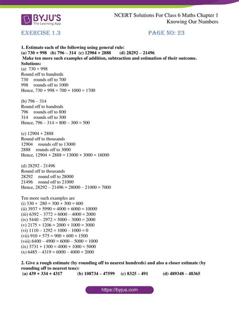 NCERT Solutions For Class 6 Maths Exercise 1 3 Chapter 1 Knowing Our