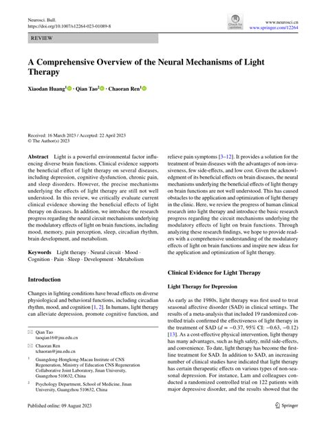 PDF A Comprehensive Overview Of The Neural Mechanisms Of Light Therapy