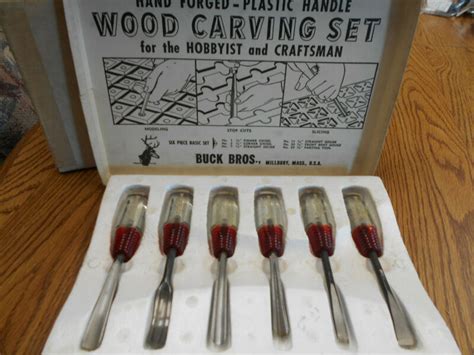 Vtg Buck Brothers Pc Wood Carving Tools Unused Original Box Chisels