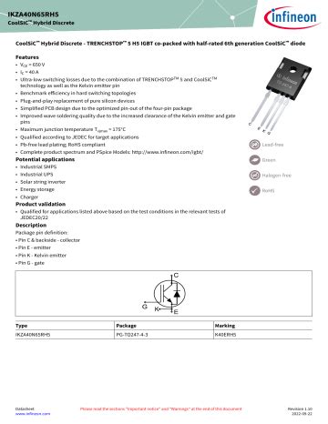 Infineon Ikza N Rh Igbt Discrete Data Sheet Manualzz