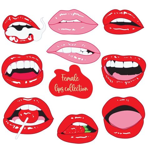 Premium Vector Red Female Lips Collection Woman Lip Expressed