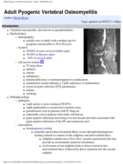 Adult Pyogenic Vertebral Osteomyelitis Spine Pdf Vertebral Column