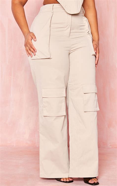 Plus Stone Twill Pocket High Waist Cargo Trousers Plus Size