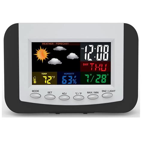 LCD Digital Alarm Clock Weather Forecast Time Large Color Display Back ...