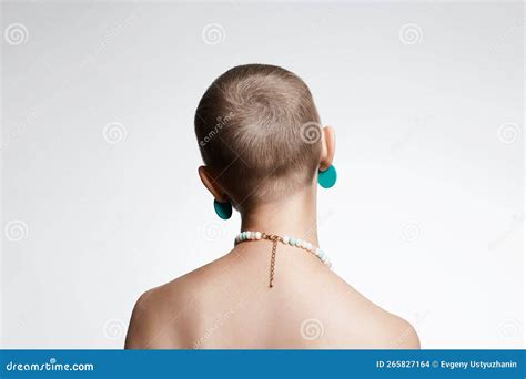 Beautiful Woman With Short Haircut Back Of Naked Bald Girl Stock Photo