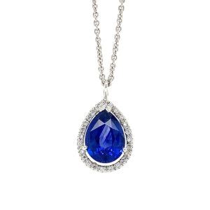 Ceylon Blue Sapphire Pear Shaped Halo Pendant Waldemar Jewellers