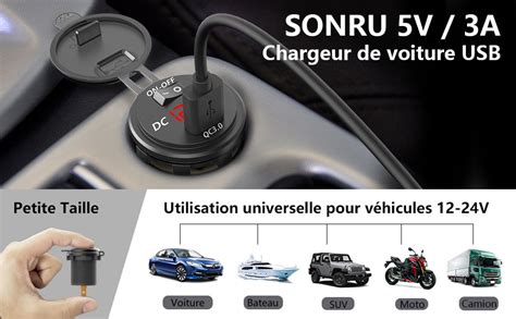 Sonru Qc Prise Usb Voiture V V W Tanche Quick Charge