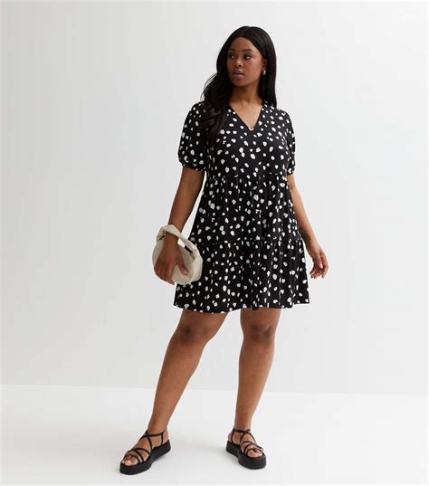 Curves Black Spot Tiered Mini Smock Dress New Look