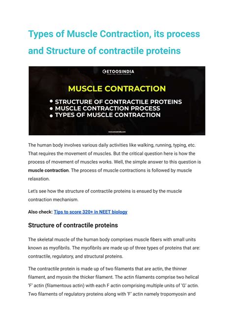 Types of Muscle Contraction, its process and Structure of contractile ...