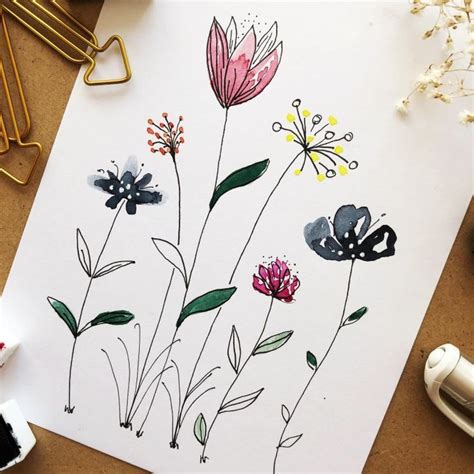 Anleitung F R Einfach Bemalte Aquarellblumen Mit Farben Und Fineliner