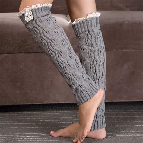 Women Knit Boot Cuffs Leaves Holes Lace Leg Warmers Womens Boot Socks