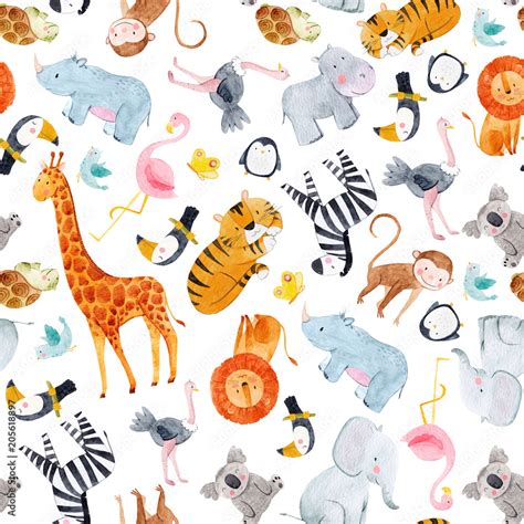 Safari animals watercolor pattern Stock Illustration | Adobe Stock