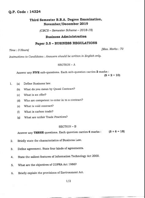 Bangalore University B B A Business Administration Paper 3 5