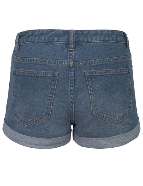 Womens Classic Light Washed Denim Shorts Double Folded Hem Kogmo