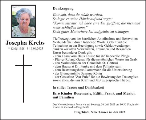 Traueranzeigen Von Josepha Krebs Trauer In Thueringen De