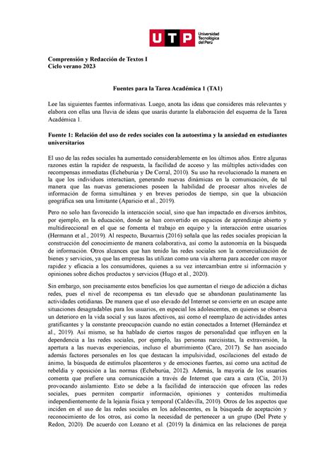 Fuentes Tarea Acad mica 1 verano 2023 Comprensión y Redacción de