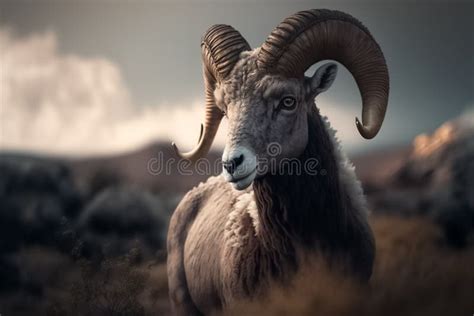 Wild Bighorn Ram Portrait Closeup View. Animal Husbandry Stock ...