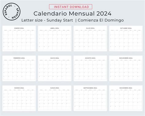 Spanish Calendar 2024 Printable - Faina Anallise