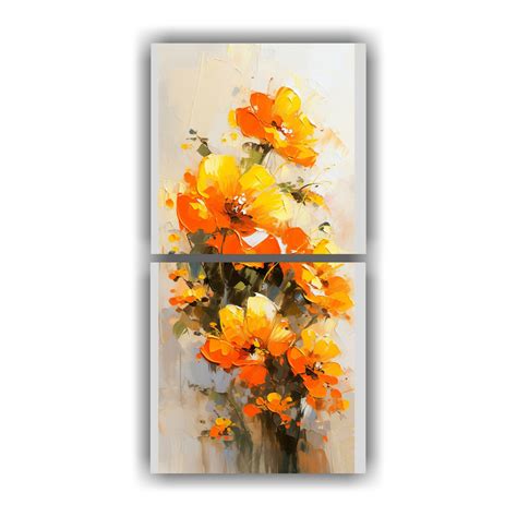 Cuadro Pintura En Lienzo Amapolas Amarillas Y Naranjas En Bastidor Deco