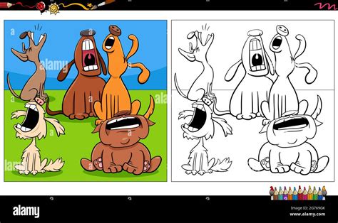 Cartoon Illustration Of Howling Dogs Animal Characters Group Coloring