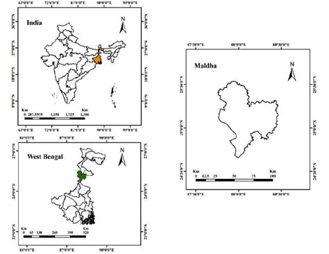 Map Of India Showing West Bengal In Orange Color And Malda District In